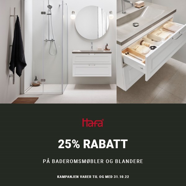Hafa | 25% på baderomsmøbler | blandere | Kampanje | VVSkupp