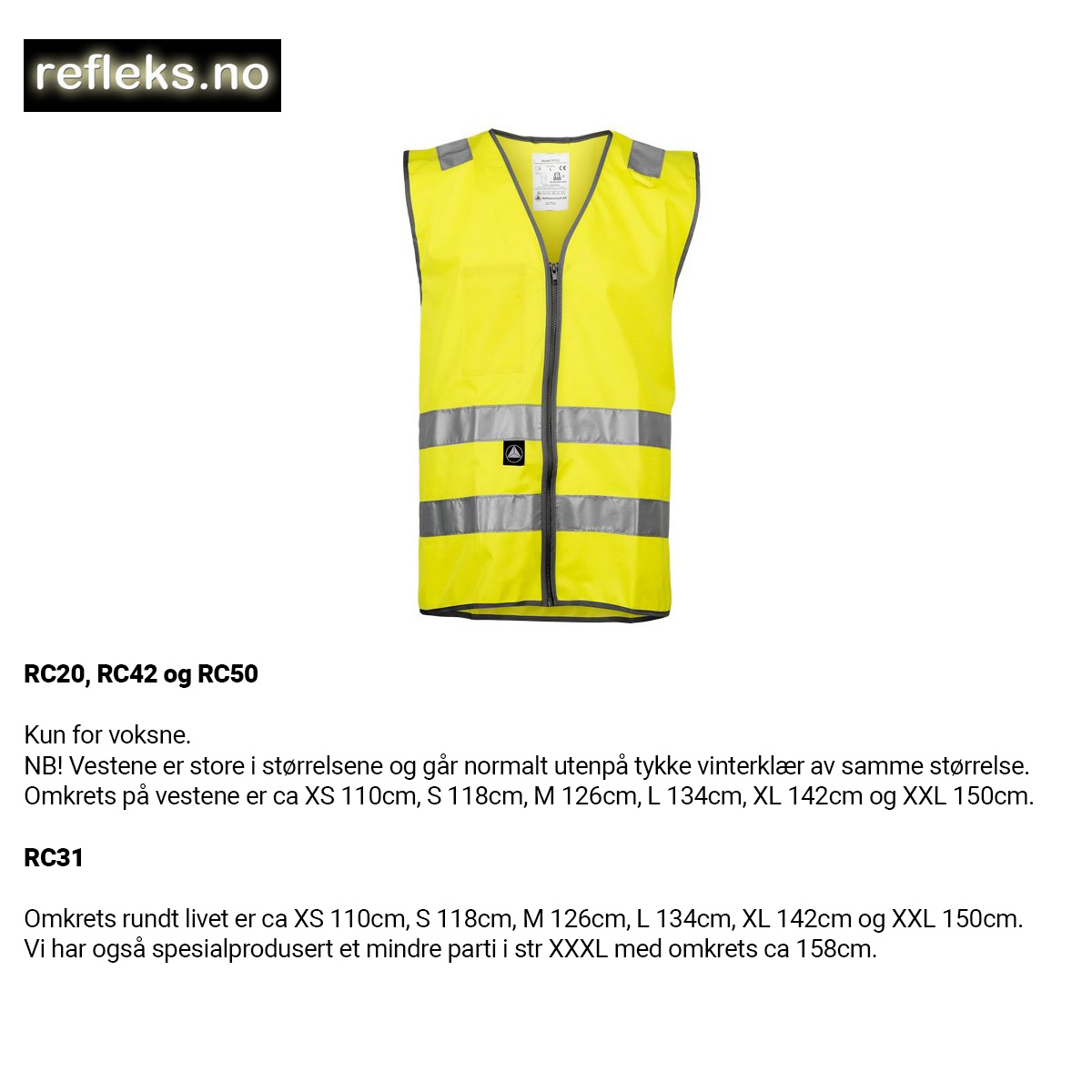 Reflex størrelsesguide